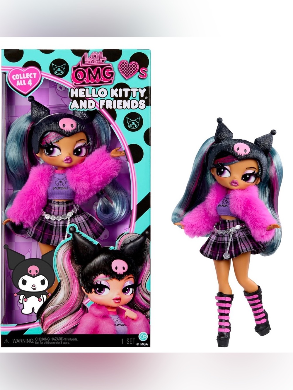 Hello Kitty Pink & Black Fashion Doll with Plaid Skirt